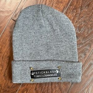 Lipstick & Lashes Studded Gray Beanie
